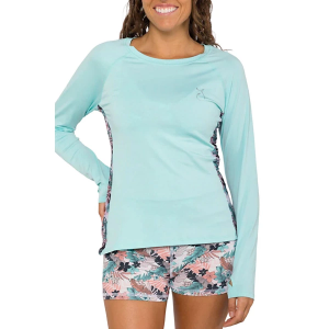 Women's Reel Skipper Vented Performance Shirt Swim Cover Up Medium Aruba Blue/Palm Breeze