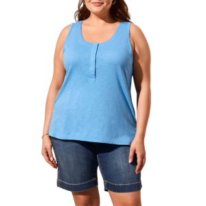 Women's Tribal Hidden Snaps Sleeveless Henley 3X Deep Sea