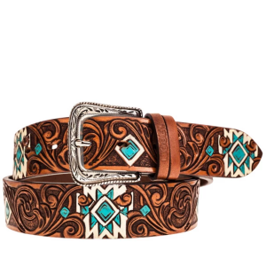 Women's Hooey Dyani Aztec Belt Large Brown White Turquoise