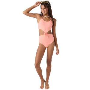 Girls' O'Neill Dawnbreak Rib Knot Front One Piece Swimsuit 10 Desert Flower