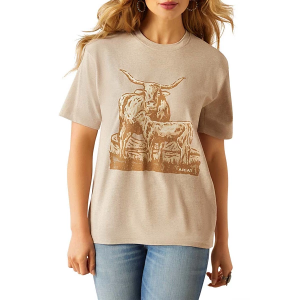 Women's Ariat Longhorn T-Shirt Medium Oatmeal Heather