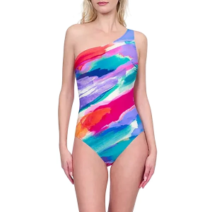 Women's Gottex Palma De Mallorca One Shoulder One Piece Swimsuit Misses 14 Multi