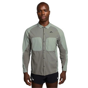 Men's Nike Dri-Fit Trail UV Long Sleeve Button Up Shirt Small Light Army/Jade Horizon/Black