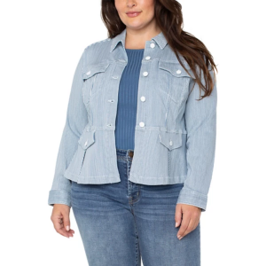 Women's Liverpool Los Angeles Peplum Denim Jacket 1X Chambray Stripe