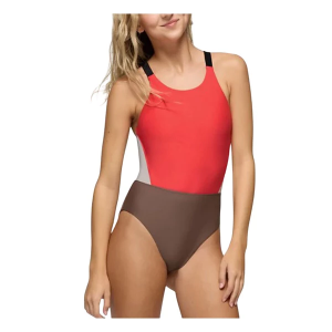 Women's prAna Baja Bound Cutout One Piece Swimsuit Contemporary Medium Rose Fire Colorblock