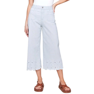 Women's Charlie B Wide Leg Cropped With Scallop Embroidered Hem Pants 2 Stripes