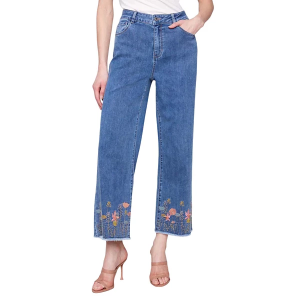 Women's Charlie B Floral Embroidered Hem Wide Leg Jeans Medium Blue 8 27
