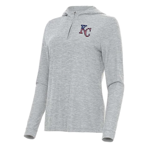 Women's Kansas City Royals Antigua Americana Daybreak Hooded 1/4 Zip XSmall Skyscraper Heather