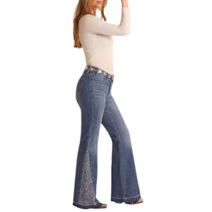 Women's Rock & Roll Denim Side Embroidered Flare Jeans Midnight Vintage 29 30