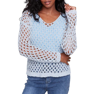 Women's Charlie B Pullover Sweater Braided Fishnet Small Denim