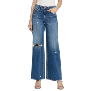 Women's Flying Monkey Destructed Wide Leg Jeans Dark Wash 24 32
