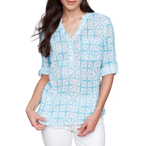 Women's Charlie B Cotton Gauze 3/4 Sleeve Blouse XLarge Lagoon