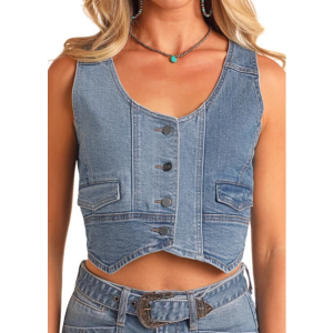 Women's Rock & Roll Denim Two Tone Denim Vest XLarge Midnight Vintage