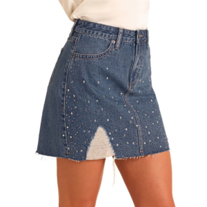 Women's Rock & Roll Denim Studded Denim Skirt 28 Midnight Wash