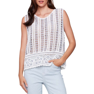 Women's Charlie B Floral Border Crochet Sleeveless Shirt Small Bluebell