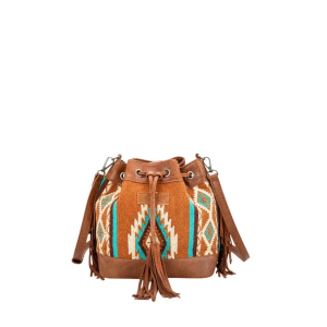 Montana West Wrangler Aztec Knitted Bucket Crossbody Brown