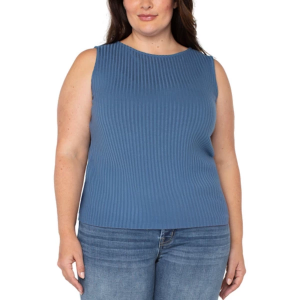 Women's Liverpool Los Angeles Rib Knit Boat Neck Tank Top 1X French Blue
