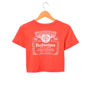 Women's Junk Food Budweiser Label Baby T-Shirt Small Red