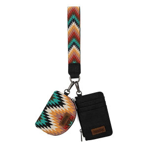 Montana West Wrangler Southwestern Art Dual Pouch Wristlet Black Multi