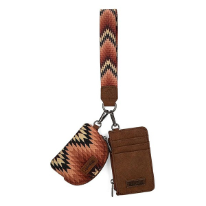Montana West Wrangler Southwestern Art Dual Pouch Wristlet Brown