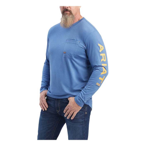 Men's Ariat Rebar Workman Logo Long Sleeve T-Shirt 2XLarge Navy Orange