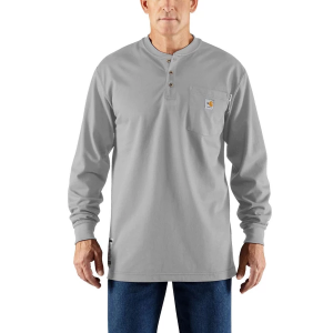 Men's Carhartt Flame Resistant Force Long Sleeve Henley 2XLarge Tall Light Gray