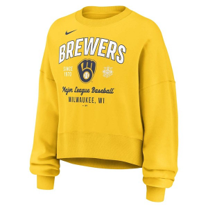 Women's Milwaukee Brewers Nike Fleece Crew Small Yellow