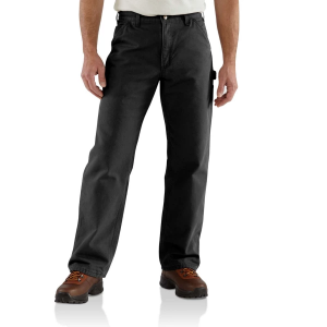 Men's Carhartt Flannel-Lined Duck Dungaree Work Cargo Pants 38 Black