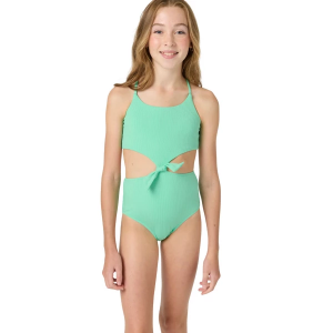Girls' O'Neill Dawnbreak Rib Knot Front One Piece Swimsuit 8 Jade Cream