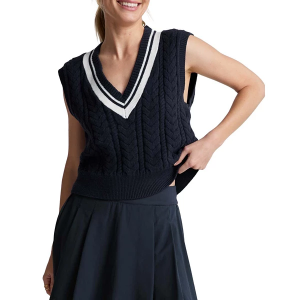 Women's Beyond Yoga Cable Knit Vest V-Neck Tank Top XLarge Nocturnal Navy
