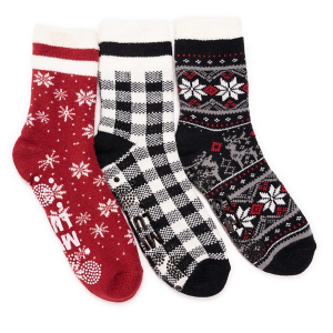 Women's MUK LUKS Lounge Singles Crew Socks One Size Red/Ebony 3 Packs