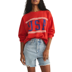 Women's Z Supply USA Sunday Crewneck Sweatshirt Large Cabana Red