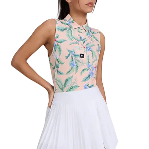 Women's Bad Birdie Fiesta Flora Sleeveless Polo XLarge Orange
