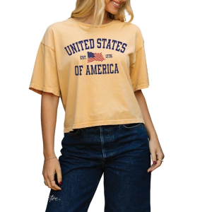 Women's Oat Collective USA Crop T-Shirt Medium Golden