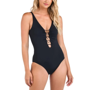 Women's La Blanca Dream Catcher Plunge One Piece Swimsuit Contemporary 6 Black