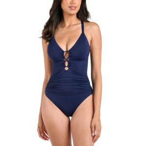 Women's La Blanca Lace Up One Piece Swimsuit Contemporary 8 Indigo