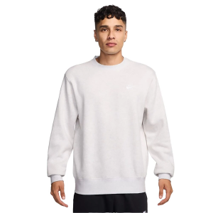 Men's Nike Brushed Fleece Crewneck Sweatshirt Medium Birch Heather/White