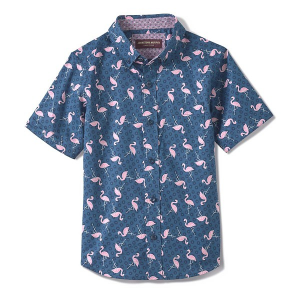 Boys' Johnston & Murphy Flamingo Sun Print Button Up Shirt XLarge Navy