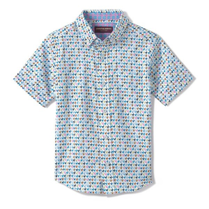 Boys' Johnston & Murphy Rooster Print Button Up Shirt Medium White