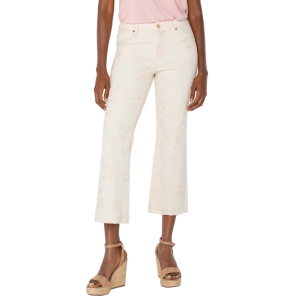 Women's Liverpool Los Angeles Hannah Fray Hem Crop Flare Jeans Ecru Abstract Floral 4 25