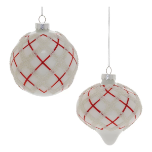 Melrose International Red and Whited Beaded Glass Ornaments (Set of 6)