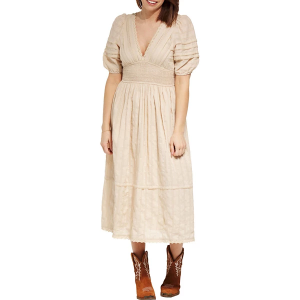 Women's DRESS FORUM Bubble Sleeve Midi Dress Small Natural