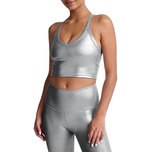 Women's Beyond Yoga On The Up Cropped V-Neck Tank Top Small Liquid Silver