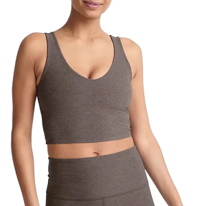 Women's Beyond Yoga Spacedye Good Day Crop V-Neck Tank Top XLarge Soft Umber Heather
