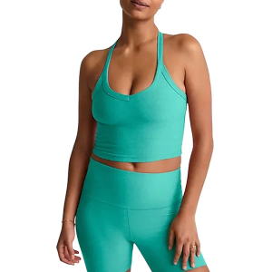 Women's Beyond Yoga On The Up Cropped V-Neck Tank Top XLarge Caribbean Sea Heather