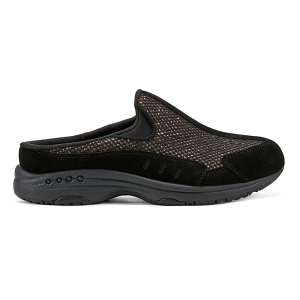 Women's Easy Spirit Traveltime Casual Clogs Wide 8.5 Black/Gold Glitter