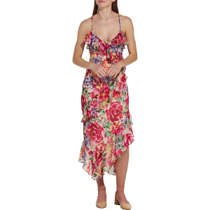 Women's DRESS FORUM Diagonal Ruffle Midi Shift Dress Small Floral