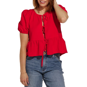Women's By Together Tie Front Shirt Large Red