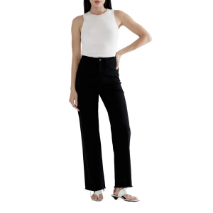 Women's Mica Denim Raw Hem Slim Fit Wide Leg Jeans Black 28 30