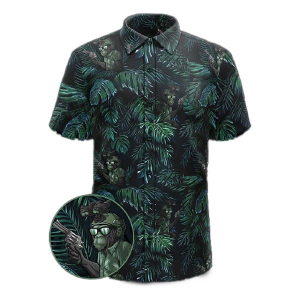 Men's Retro Rifle Chill Chimp Button Down Button Up Shirt 2XLarge Black